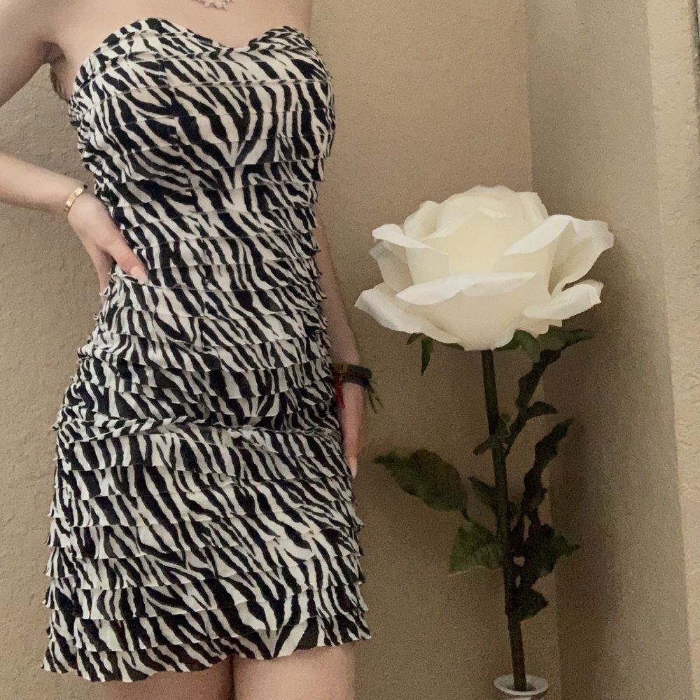 Zebra print strapless dress